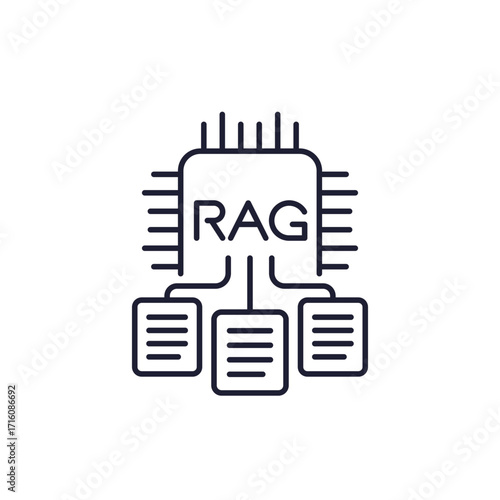 RAG icon, Retrieval-Augmented Generation, line design on white