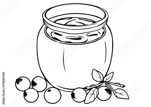 Jar of jam with berries and leaves on white background for Thanksgiving Day  