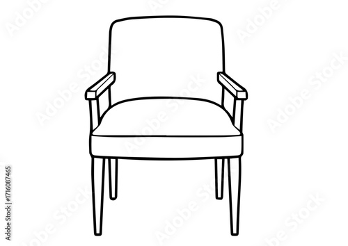 Simple line drawing of an upholstered armchair in minimalist style  