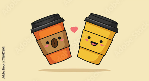 Adorable Cartoon Coffee Couple in Love Illustration