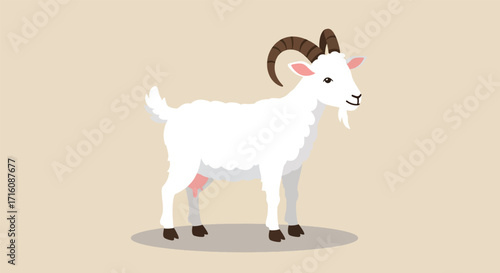 Adorable White Goat Illustration Farm Animal Cartoon.