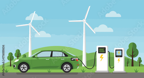 EcoFriendly Electric Car Charging with Wind Power.