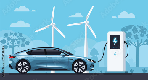 Electric Car Charging with Renewable Wind Turbine Energy.