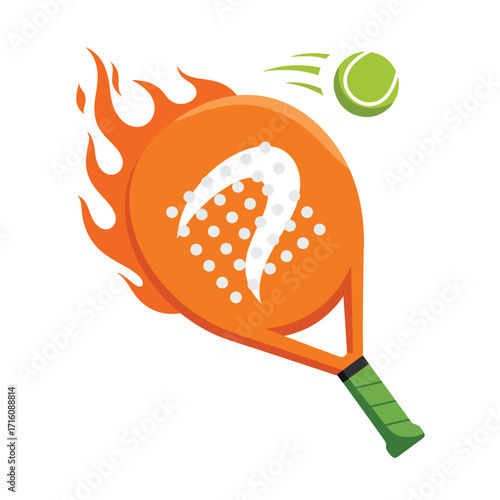 Flaming Padel Racket Hitting a Ball.
