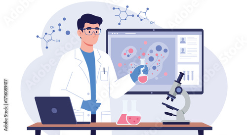 Male scientist conducting research in a modern medical laboratory.