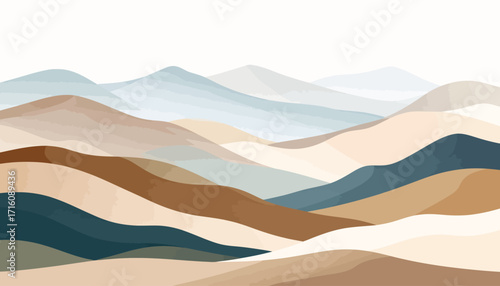 Abstract Watercolor Landscape of Rolling Hills.