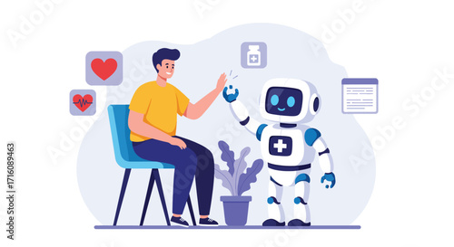 Man and Robot High Five in Medical Setting.