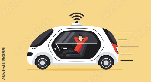 Relaxed person in a selfdriving autonomous car.