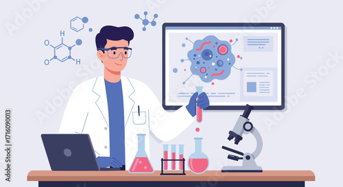 Scientist conducting research in a modern science laboratory.