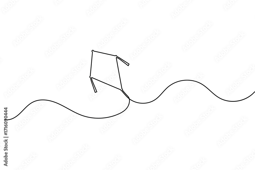 Obraz premium Minimal kite continuous one line drawing isolate outline vector illustration in modern style 