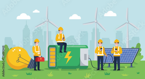 Team of Engineers Working on Renewable Green Energy Technology.