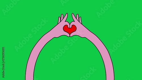 Cartoon Hands Creating a Heart Shape Gesture on Green Screen