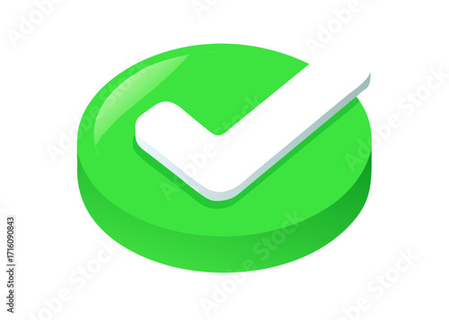 Vector 3d check mark realistic icons. Trendy plastic green and white checkmark, select icons set isolated on white background. Green yes button. 3d render tick sign illustration for web, app, design.
