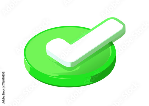 Vector 3d check mark realistic icons. Trendy plastic green and white checkmark, select icons set isolated on white background. Green yes button. 3d render tick sign illustration for web, app, design.
