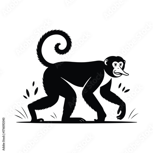 Proboscis Monkey Silhouette Walking Wildlife Mammal Illustration Vector Design Element