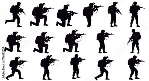 Army Soldier Silhouette Pack – Armed Army Troops in Combat and Training Stances

