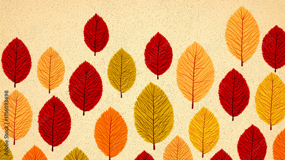 Obraz premium Textured autumn leaf pattern background with warm red orange yellow foliage for seasonal hope and transformation design 