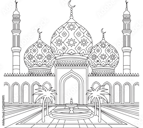 Mosque Coloring pages for adults and kids 