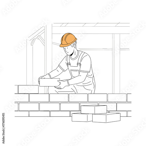 Construction worker laying bricks with precision on a building site