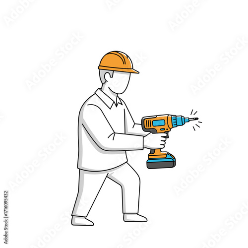 Construction worker using a power drill with confidence on a job site