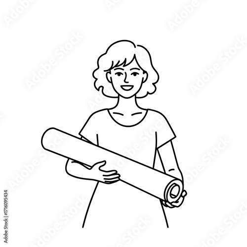 Smiling woman holding wallpaper roll with excitement for home decor projects