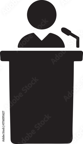 Silhouette political debate podium icon for election, speech, campaign, and public speaking.