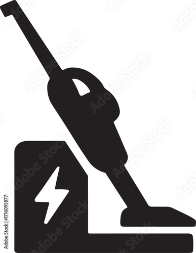 Silhouette vacuum charging dock icon for appliance, power, charging, cleaning, and device use.