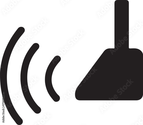 Silhouette vacuum sound waves glyph icon for noise, suction, cleaning and appliance design.