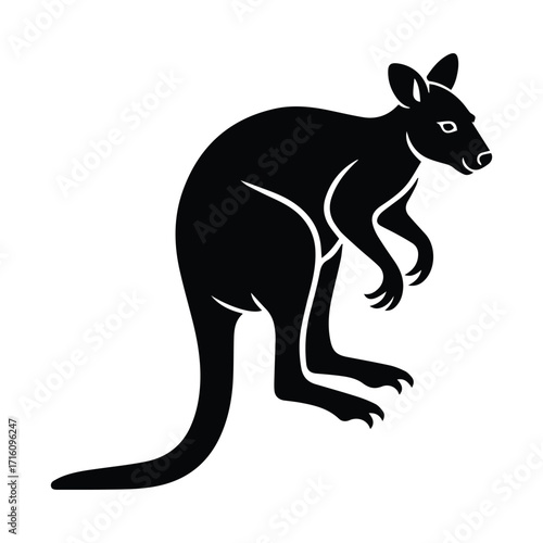 Sleek black kangaroo silhouette showcasing a timeless Australian wildlife symbol on a white background