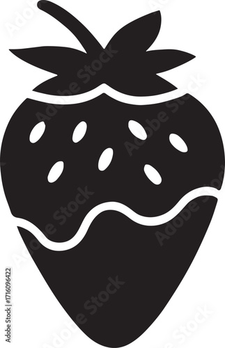 Silhouette chocolate dipped strawberry icon for dessert, sweet, treat, and culinary design.