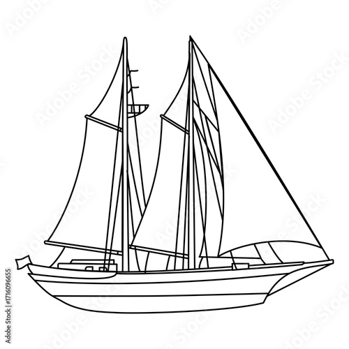 Sailboat linear,Sailboat Design for Nautical and Adventure Themes,Thin line illustration,Yachting. Contour symbol,Vector isolated line drawn of hand 