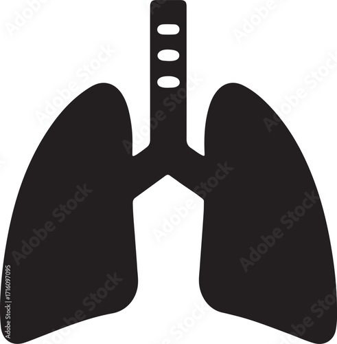 Silhouette lungs glyph icon for anatomy, respiratory system, medical, health, and biology use.