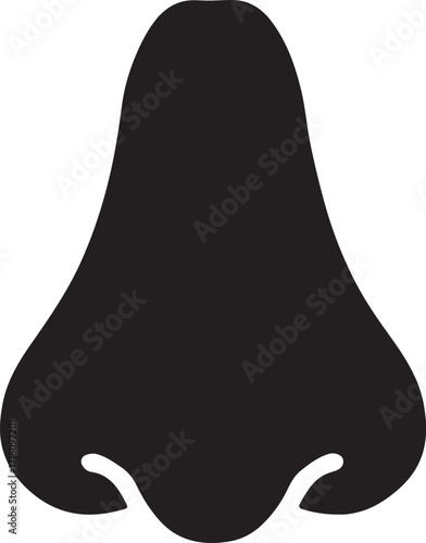 Silhouette nose glyph icon for anatomy, medical, health, olfactory system, and biology use.