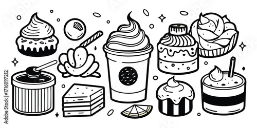 Hand drawn desserts and treats collection for baking enthusiasts and food lovers
