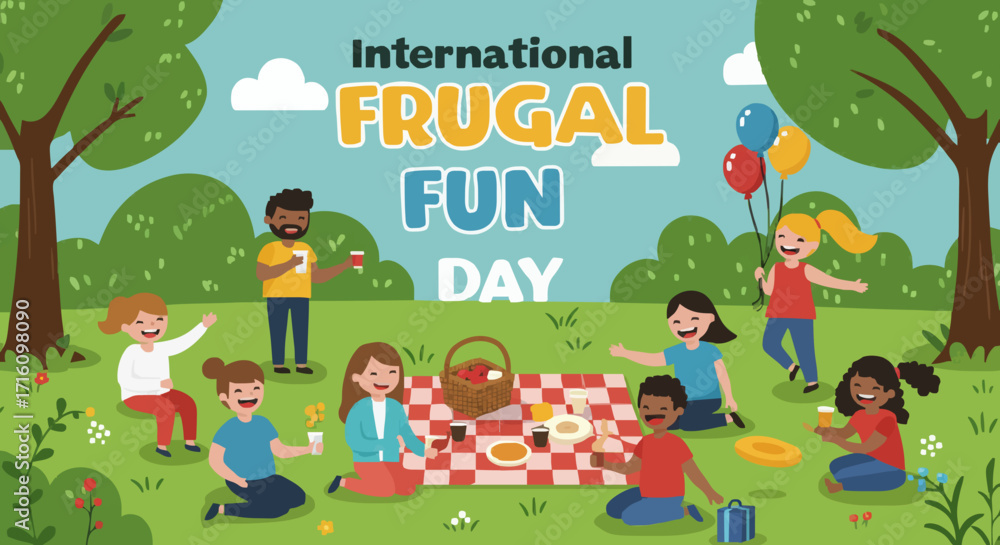 Naklejka premium Vector illustration internasional frugal fun day
