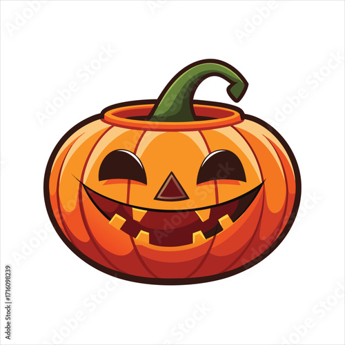 Classic jack o lantern candy bucket for halloween trick or treating flat vector illustration.