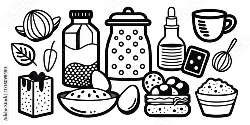 Collection of baking essentials and ingredients for homemade treats and desserts