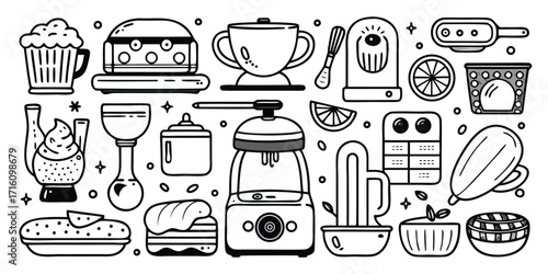 Kitchen essentials collection illustrated baking and cooking tools for home chefs