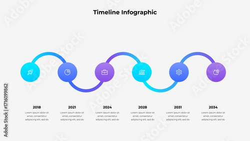 Timeline infographic showcasing milestones with icons and progress concepts. Highlights steps, growth, and strategy over years. Ideal for presentations and professional material