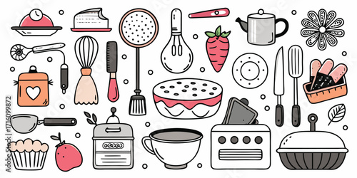 Baking essentials collection a variety of kitchen tools and sweet treats for culinary fun