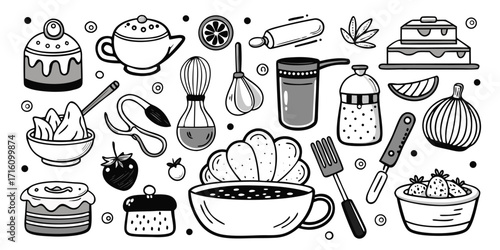 Essential baking utensils and sweet treats collection for culinary enthusiasts