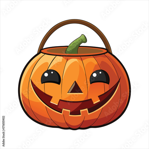 Classic jack o lantern candy bucket for halloween trick or treating flat vector illustration.