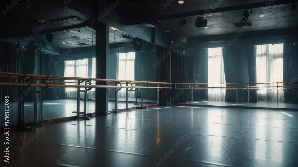 Fototapeta premium Dance studio with mirrors and ballet barres
