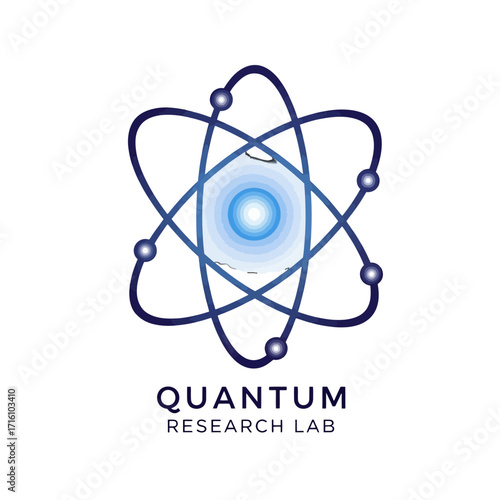 Abstract representation of quantum research with an atom design symbolizing scientific exploration