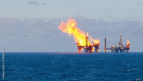 Burning oil rig