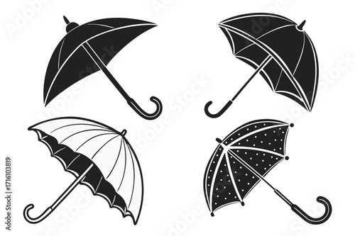 Umbrella silhouettes open and closed vector.Umbrella set vector design.