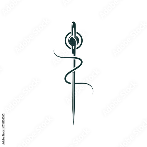 Artistic illustration of a sewing needle with thread, symbolizing creativity in crafting and fashion design