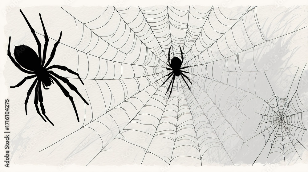 Fototapeta premium Spider web black and white vector illustration