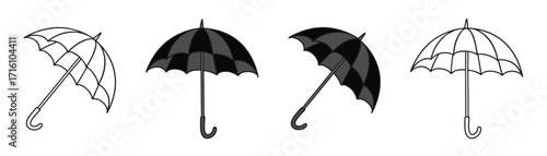 Umbrella silhouettes open and closed vector.Umbrella set vector design.