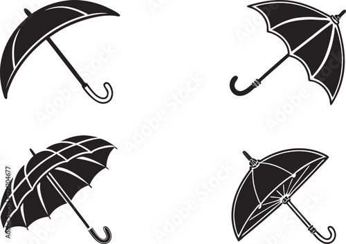 Umbrella silhouettes open and closed vector.Umbrella set vector design.